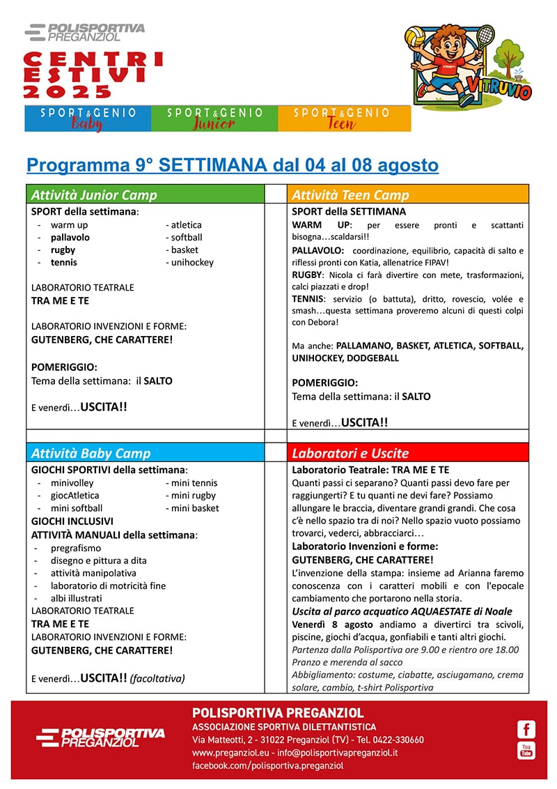 CENTRI ESTIVI: il programma dal 4 agosto