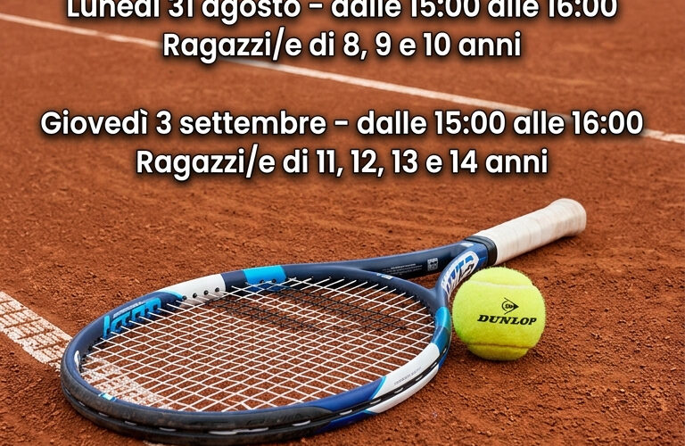 TENNIS: prove gratuite 8-14 anni